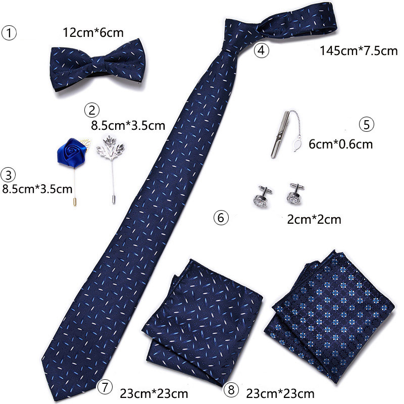 Men's Ties & Handkerchiefs fashionable business solid color flower tie square scarf 8-piece combination set_voghion.com