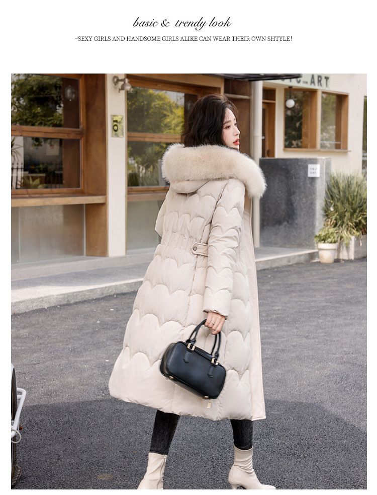 Cappotto lungo imbottito da donna con cappuccio di pelliccia staccabile, parka invernale oversize, giacca calda a trapezio per uno stile casual (disponibile in beige, kaki)_voghion.com