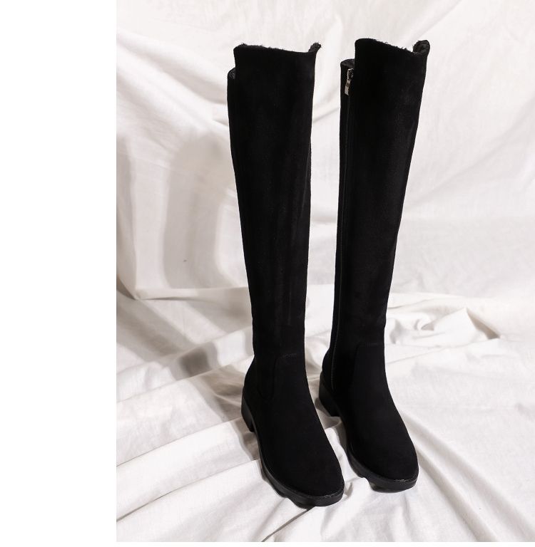 Women's High 2024 New Arrival Fall And Winter Flats Fleece-ed Mid Heattech Hidden Heel Below The Knee Boots_voghion.com