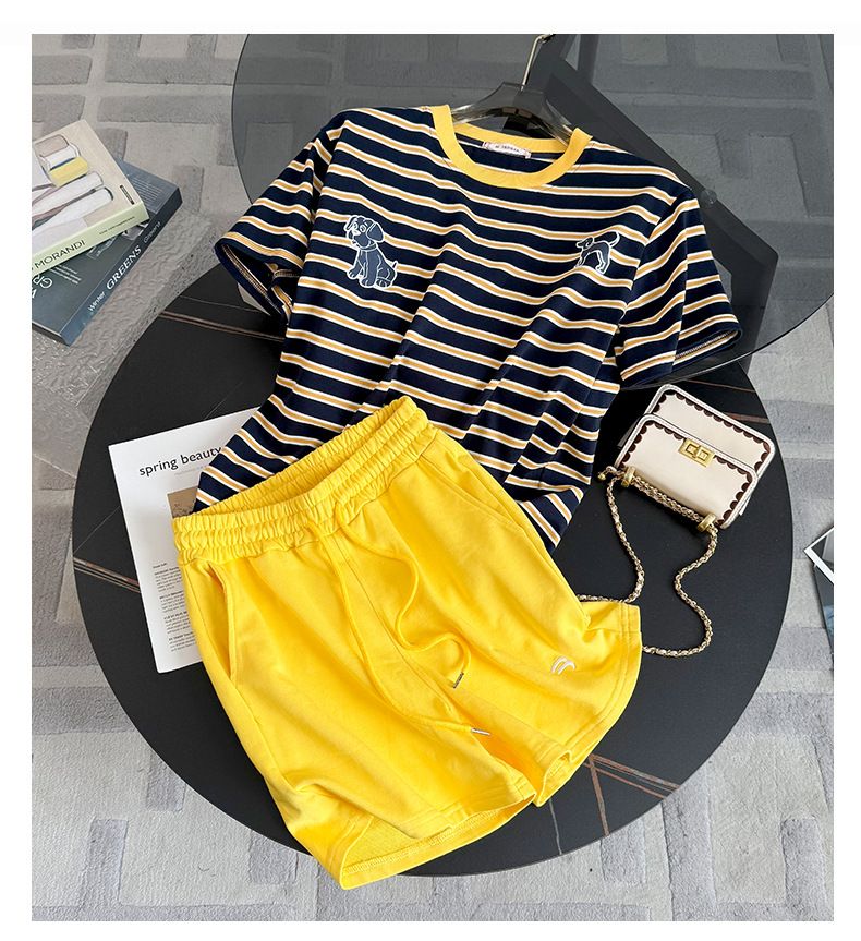 Women's Clothing Fashion Net Red Summer New Striped Shorts Suit Women's Thin Running Suit Western Style Age Reducing Two Piece Suit_voghion.com