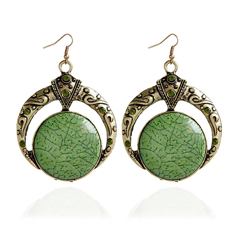 Yamaler 1 Paar einzigartige geschnitzte Strass-Dekor große böhmische runde baumelnde Haken-Ohrringe Modeschmuck_voghion.com