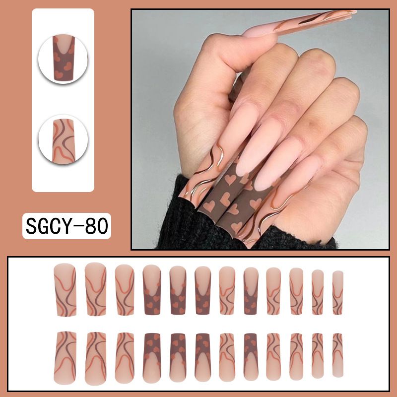 Unghie finte lunghe con linee d'amore scure - Unghie finte riutilizzabili, opzioni di colla e gel adesivo, stile INS alla moda, unghie acriliche a copertura totale per le donne_voghion.com