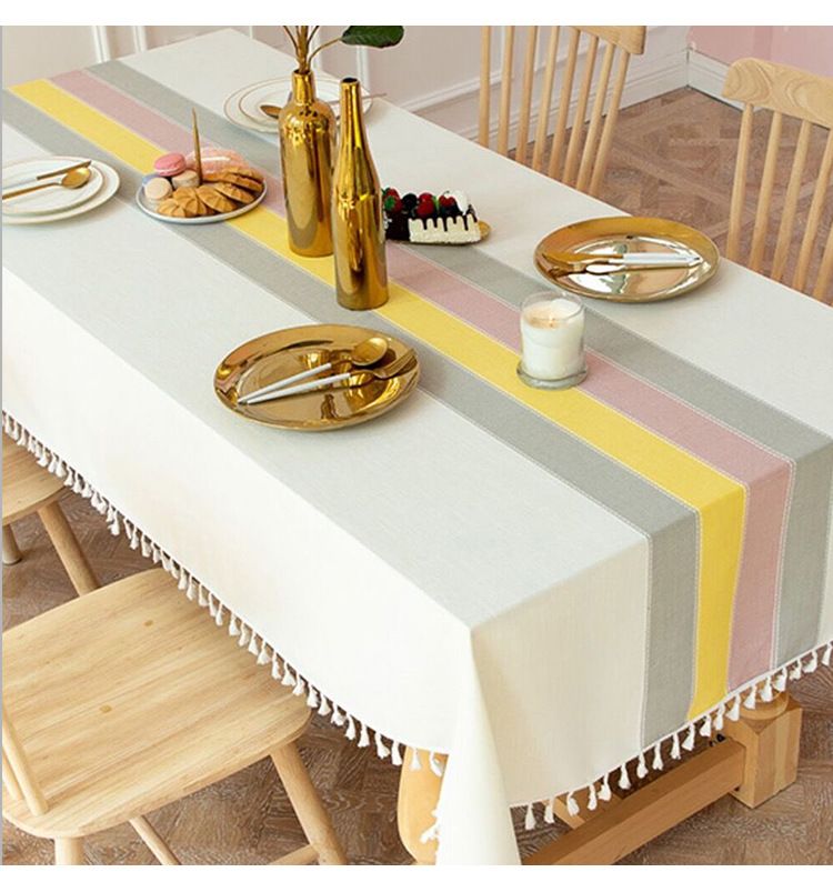 Minimalist Tablecloth – Striped Polyester Linen Blend – Non-Slip & Heat-Resistant – Rectangle Dining & Coffee Table Cover – Picnic Mat_voghion.com