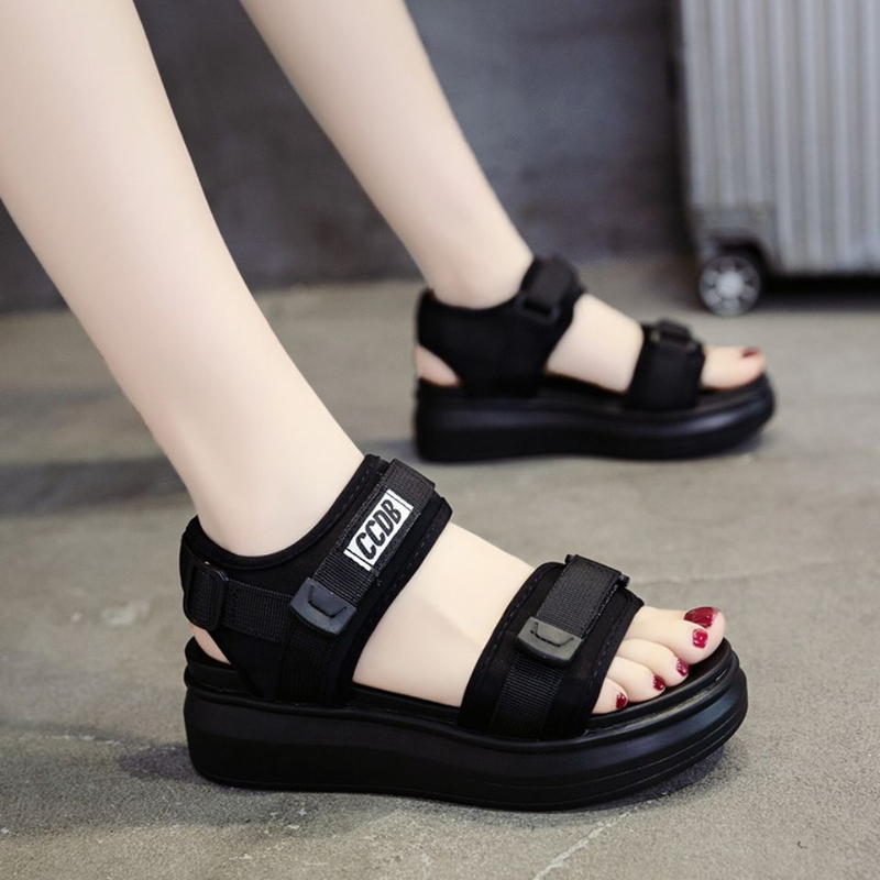 Sports Sandals Women 2024 Summer New Red Pine Cake Thick Platform Flat Pregnant Women Soft Soled Beach Shoes_voghion.com
