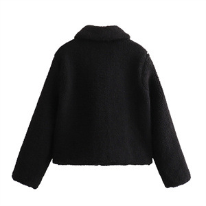 Damen-Kurzjacke aus einfarbigem Revers-Fleece aus Lammwolle_voghion.com