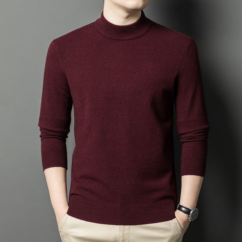 Neuer mehrfarbiger Pullover in sauberer Version mit halbem Rollkragen für Herren, gestrickt, lässiges Basishemd_voghion.com