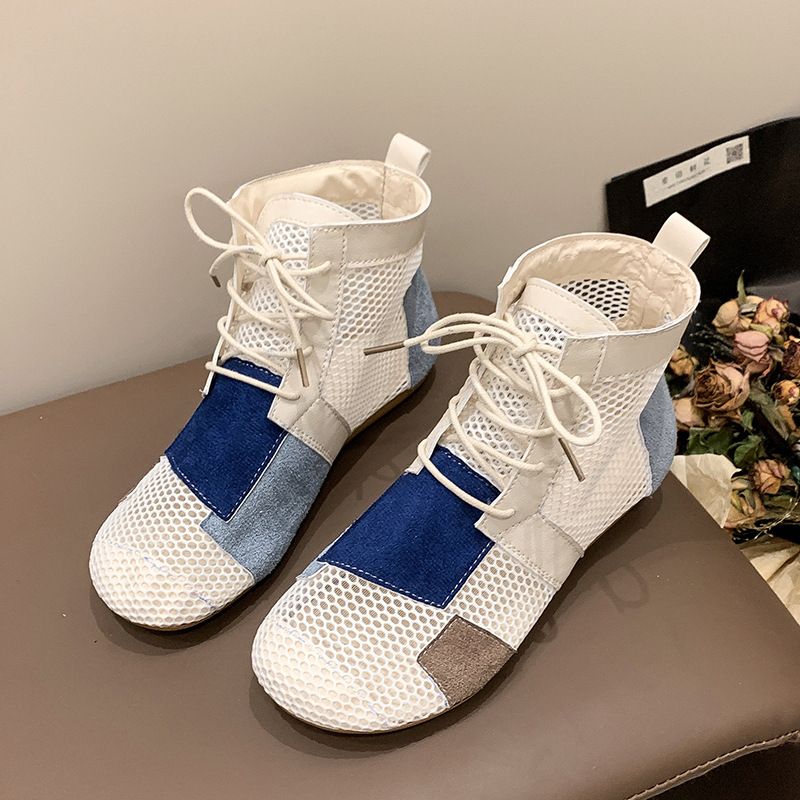 2025 New Short Tube Casual All Inclusive Cool Boots For Women, Fashionable Plus Size Splicing Breathable Mesh Round Toe_voghion.com