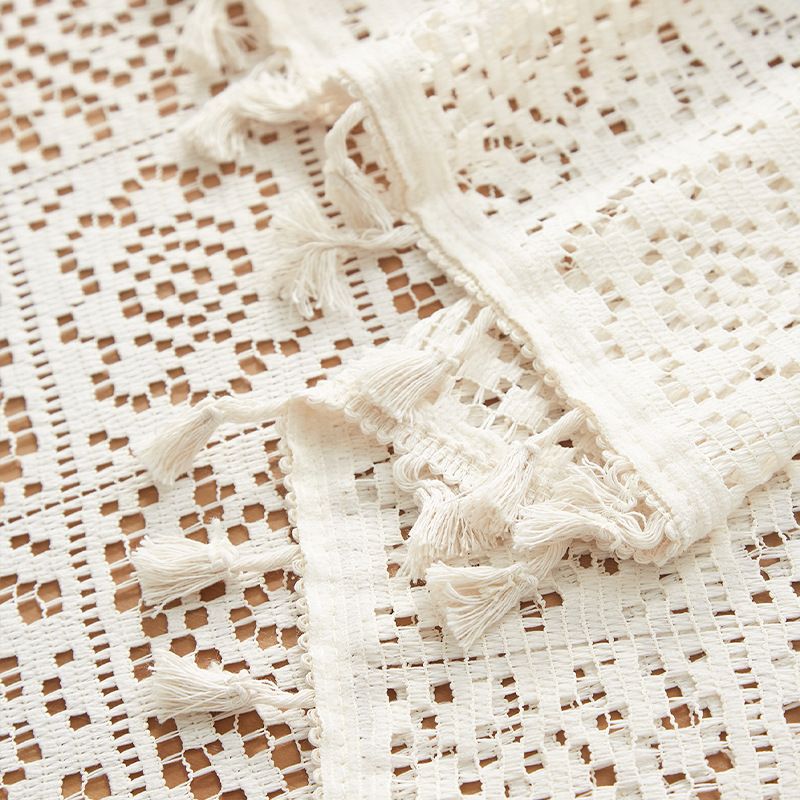 Nappe vintage américaine en dentelle au crochet – Housse rectangulaire en polycoton faite main pour tables à manger et tables basses (motif losange, plusieurs tailles)_voghion.com