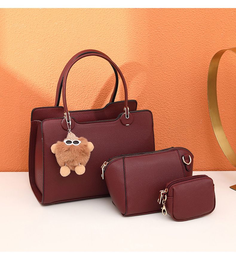 Ensemble de sacs bandoulière tendance pour femme - Sac à main bandoulière 3 pièces en cuir PU avec fermeture éclair, design multi-compartiments, coloris noir/marron foncé_voghion.com