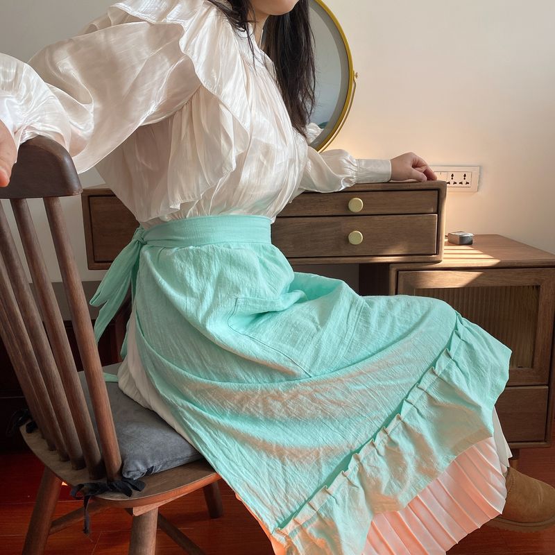 Half-body INS Style Solid Color Slub Cotton Super Cute Apron With Straps, Can Be Used As A Dress_voghion.com