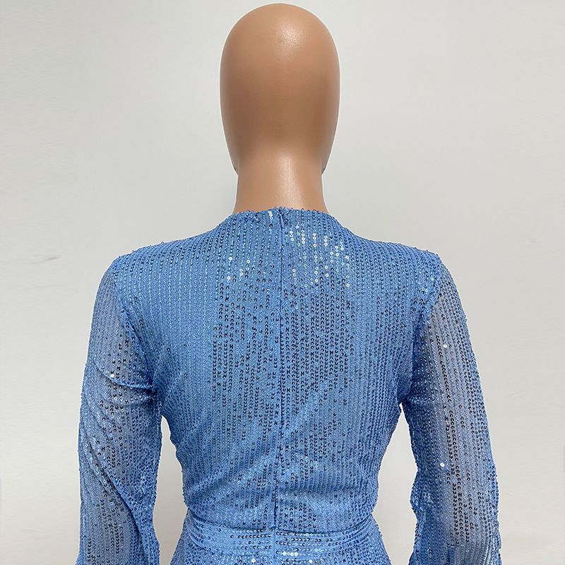 Damkläder jumpsuit mode smal långärmad slits paljettjumpsuit_voghion.com