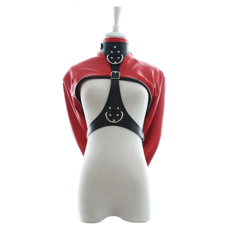 Women Black Red Sexy Open Breast Cupless Leather Bondage Strait Top Women's Restraint Straight Jacket Halloween Costume_voghion.com