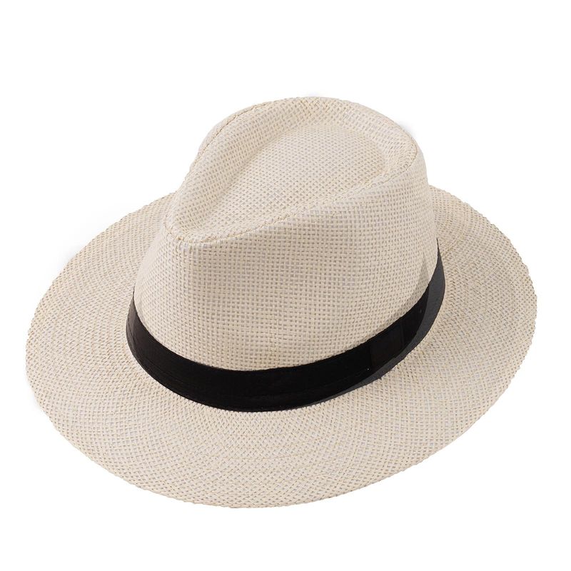 Neu eingetroffen Mode Sommer Casual Unisex Strand Große Krempe Jazz Sonne Panama Papier Stroh Frauen Männer Cowboy Fedora Hut Gangster_voghion.com