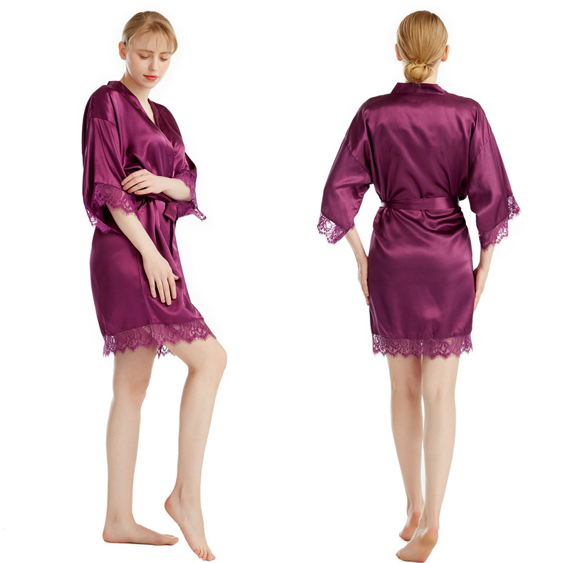 Ropa interior con mangas de encaje sexy de color sólido para el hogar, bata de baño de verano para mujer, cárdigan de seda, vestido de boda_voghion.com
