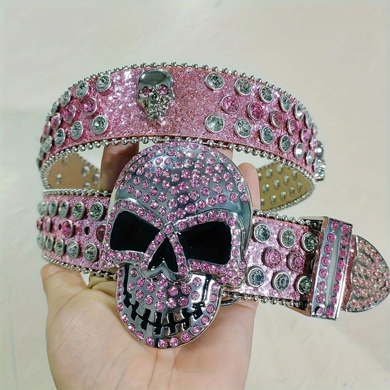 Curea gotică cu craniu, în stil punk, la modă și personalizată, pentru fete, cu cap unic și nituri, cu diamant de apă_voghion.com