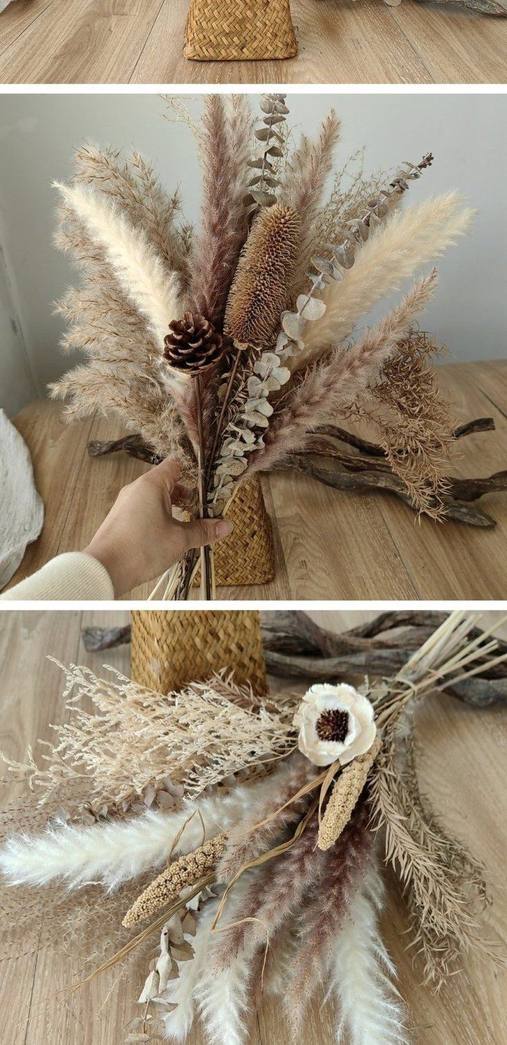 Konstnärlig Retro Naturlig Vass Torkad Bukett Set Klädaffär Fönster Dekoration Hem Skrivbord Riktiga Blommor Ornament_voghion.com