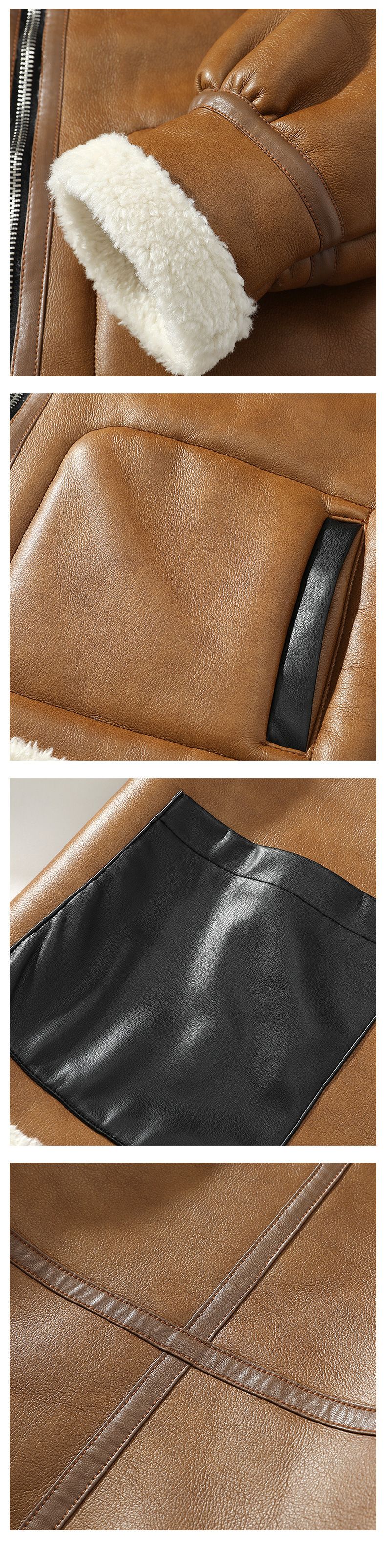 Blouson aviateur d'hiver doublé polaire pour homme avec col en fausse fourrure, coupe-vent et chaud, grande taille disponible en camel et beige_voghion.com