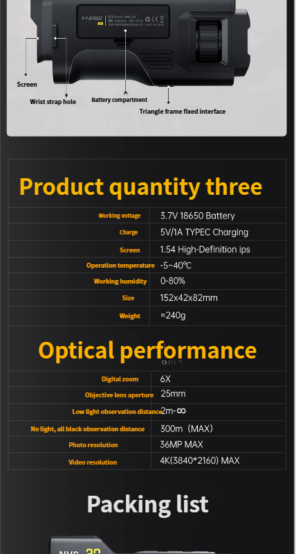 FNIRSI NVS-20 4K Full-Color HD Infrared Device Portable Outdoor Night Vision Optical Imager_voghion.com