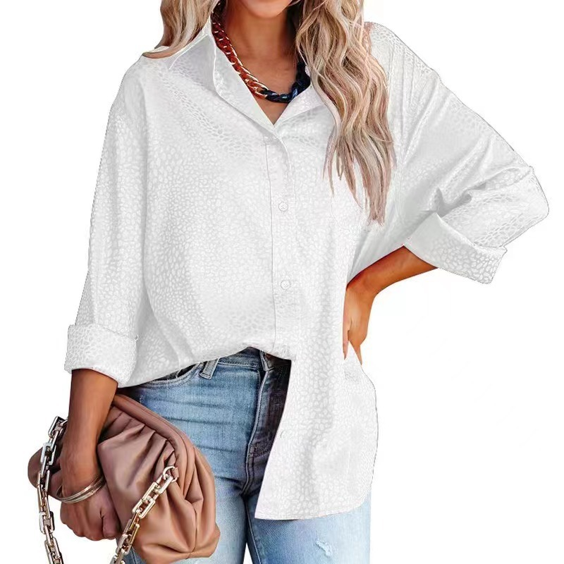 Camicie da donna comode top larghi a maniche lunghe in raso con motivo ghiaia_voghion.com