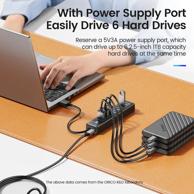 ORICO USB 3.0 HUB 7 ports Splitte Extension haute vitesse pour ordinateur portable Accessoires pour ordinateur portable_voghion.com