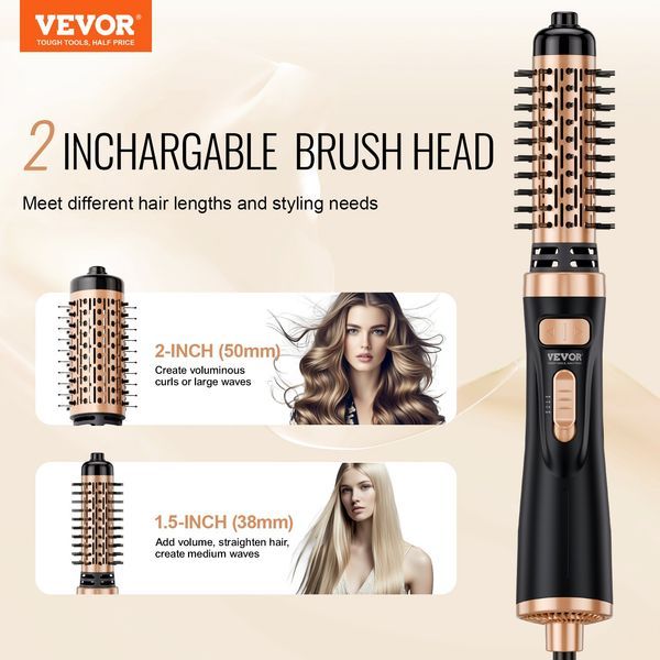 VEVOR Rotating Hair Dryer Brush Hot Air Styling Brush With 1.5' And 2' Head_voghion.com