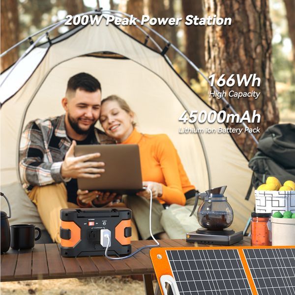 200W Peak Power Station, Flashfish CPAP Battery 166Wh 45000mAh Backup Power Pack With 60W 18V Portable Solar Panel, FLASHFISH Foldable Solar Charge_voghion.com