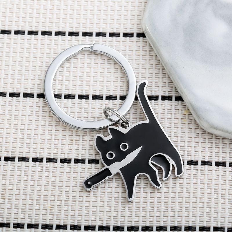 Hot-selling Black Knife Cat Keychain Creative Personalized Keychain Japanese Ins Style Pendant Small Gift_voghion.com