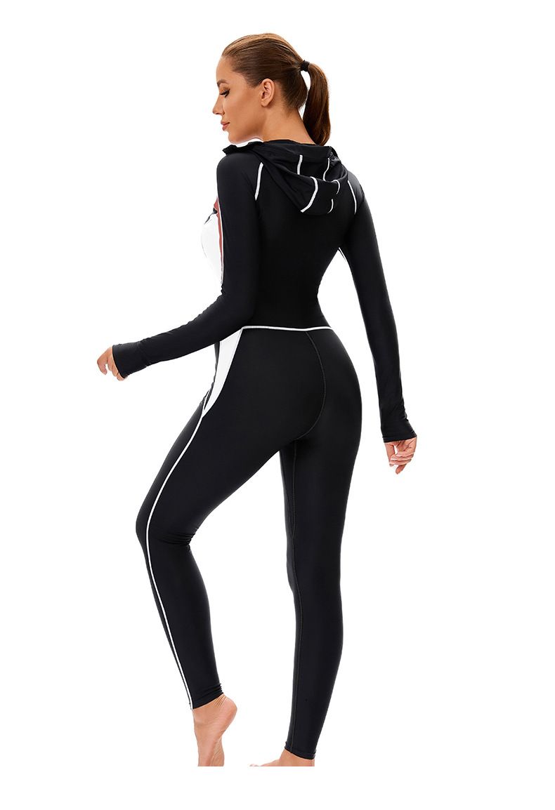 Cross Border New Color Matching One Piece Long Sleeved Sunscreen Women's Swimsuit Middle East Full Coverage Conservative Muslim Trousers Swimsuit_voghion.com