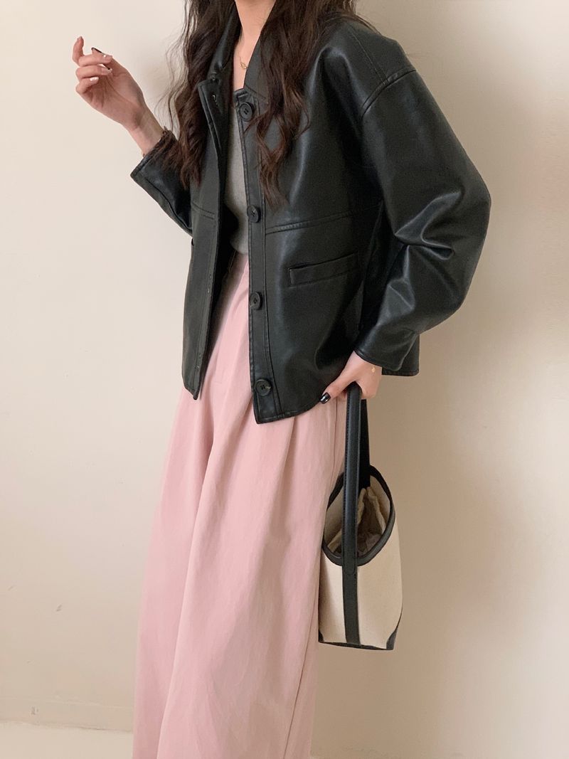 Veste courte noire en cuir synthétique pour femme, nouveau design, style américain, haut de gamme, petite_voghion.com