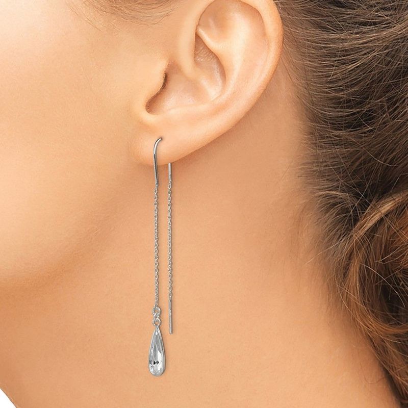 Sterling Silver Polished Crystal Teardrop Threader Earrings_voghion.com