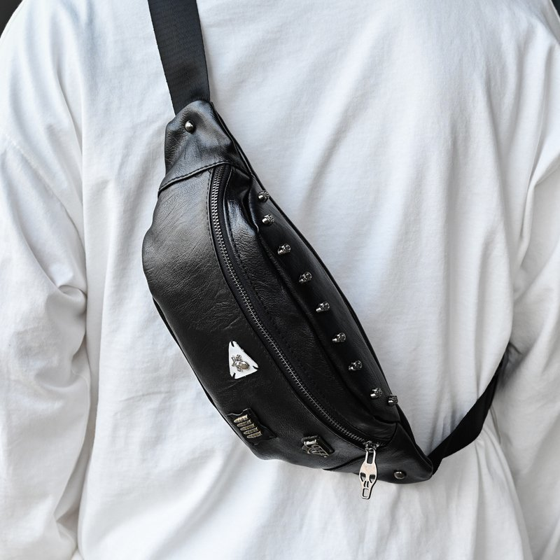 Männer brusttasche punk stud vintage umhängetasche mode PU multifunktionale gürteltasche straße lässig umhängetasche männer_voghion.com