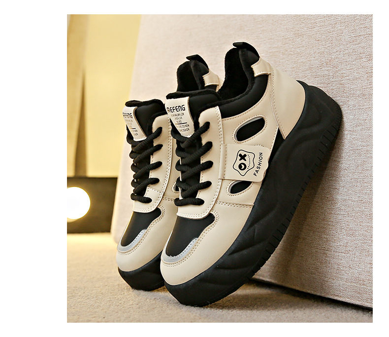 Cashmere and thick warm cotton shoes autumn and winter new leather platform sports shoes women's casual shoes Comfortable flats board shoes_voghion.com