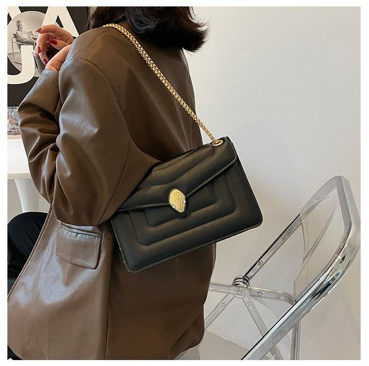 Fashion Snakehead Women's Bag PU Leather Chain Slanting Small Square Bag Women Soft Leather Linger Retro Shoulder Bag For Women_voghion.com