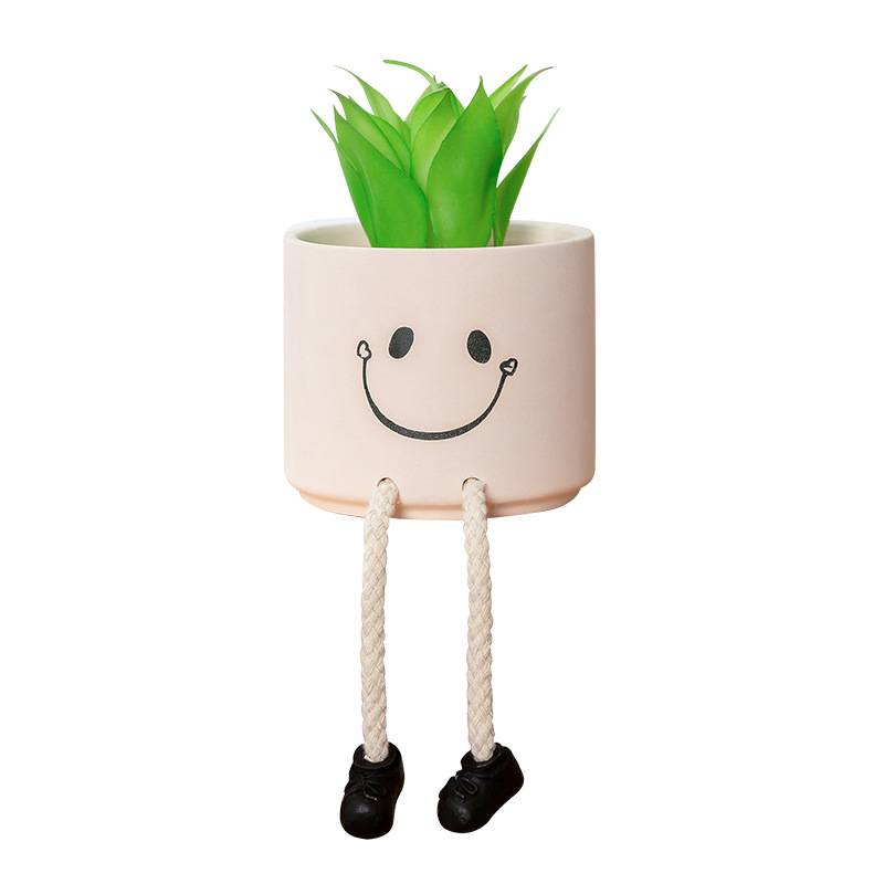 Personnage d'expression créative pieds suspendus poupée pot de fleur en céramique artisanat ornements de personnalité simulation plante succulente en pot petit_voghion.com