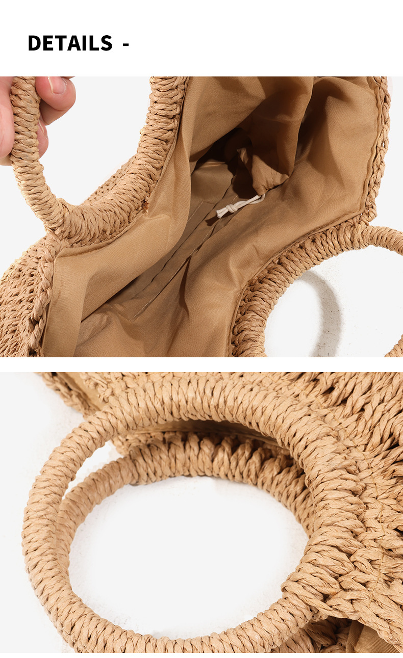 Semplice e versatile borsa di paglia semicircolare da tenere a mano, nuova borsa intrecciata di grande capacità, borsa da spiaggia in stile festivo, cestino per verdure da tenere a mano_voghion.com