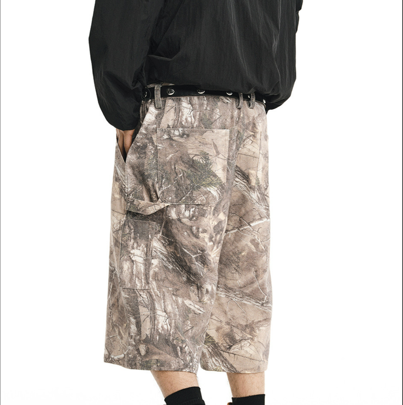 Europäischer und amerikanischer Cross Border Retro Street Harajuku Leaf Camouflage Print Lose Arbeitskleidung Casual Shorts Kurze Hosen Männer und Frauen Sommer_voghion.com