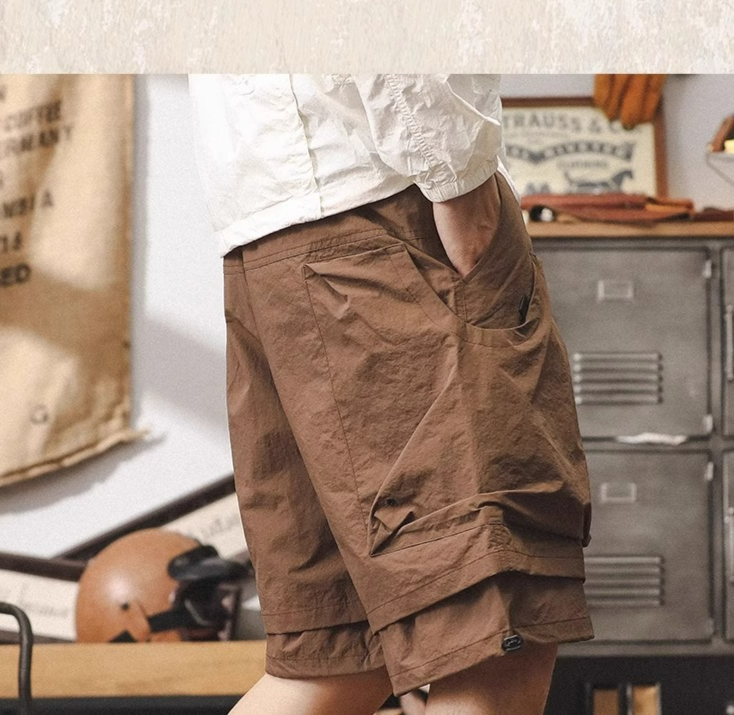 Pantalones cortos de trabajo funcionales de secado rápido de seda de hielo para hombre, de verano, finos, sueltos y rectos, de color liso, de longitud media._voghion.com