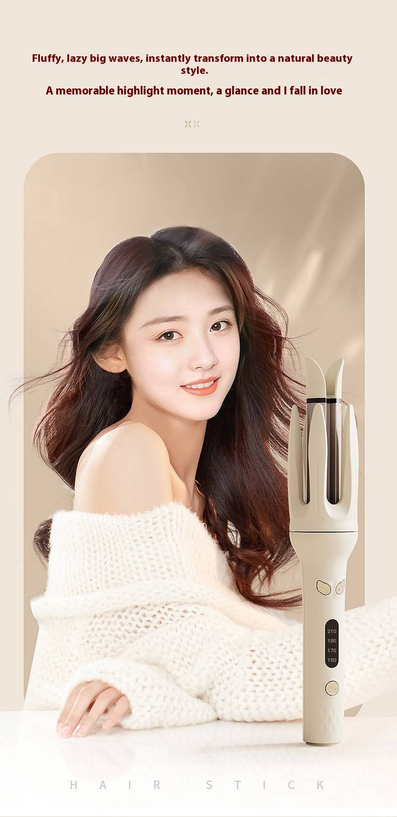 Ceramic Hair Curler With 15-Temp Settings & 25W Fast Heating - 28mm Curling Iron For Wet/Dry Hair_voghion.com