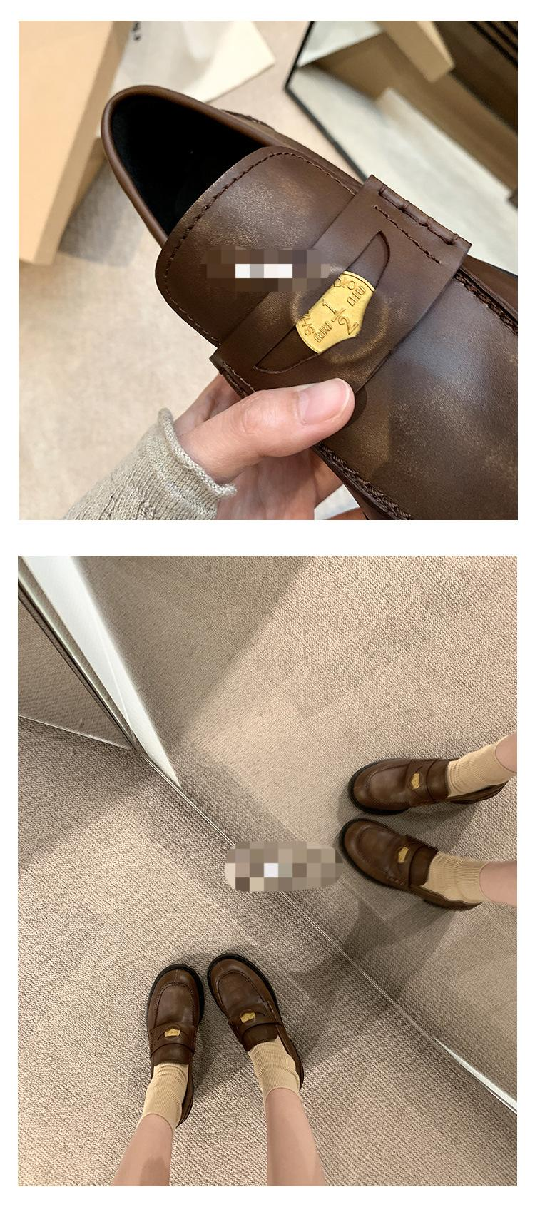 Mocassins paresseux à talons épais, petites chaussures en cuir pour femmes 2025_voghion.com