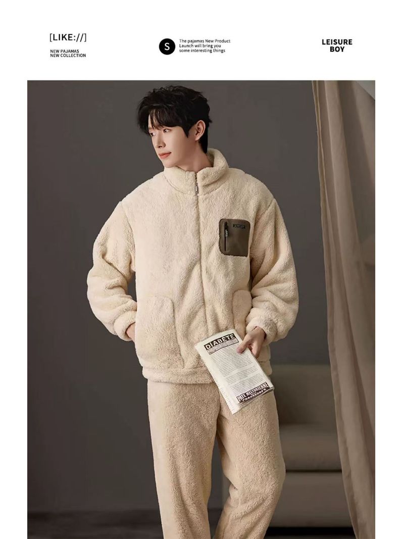 New Warm Coral Velvet Couple's Set Pajamas Winter Size Plus Velvet Thickened Set Home Furnishings_voghion.com