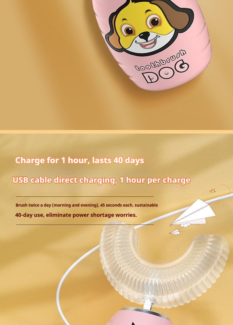 Kids U-Shaped Electric Toothbrush – 3 Modes, Rechargeable, Ultra-Soft Silicone Brush (Puppy Design, 36dB Quiet, 30+ Days Battery, BPA-Free)_voghion.com