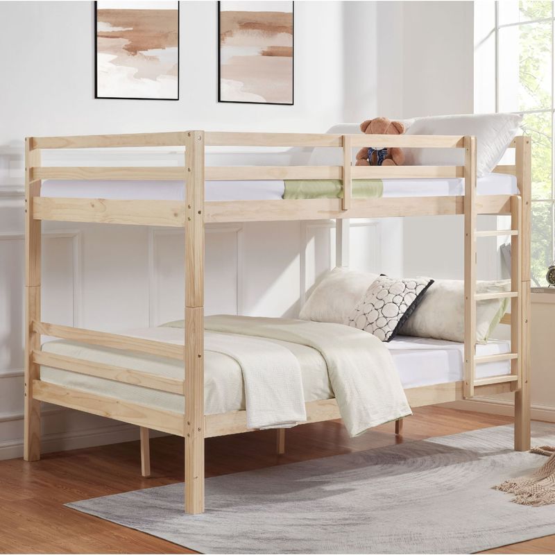 Full Over Full Bunk Bed With Thick Posts,Wooden Bunk Bed With High Guardrail And Ladder For Kids, Teens, Dorm Rooms, And Guest Rooms,No Box Spring Needed, Natural_voghion.com
