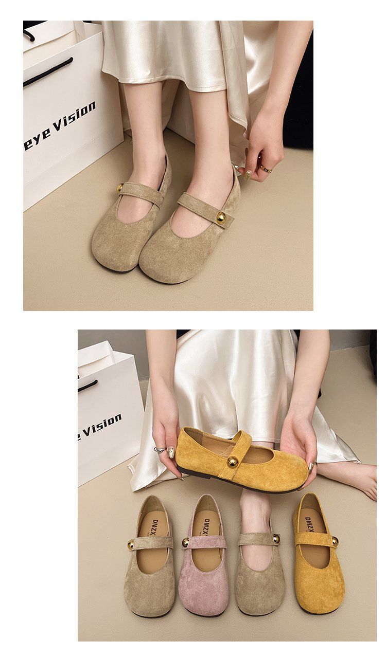 Retro Flachmundschuhe für Damen Frühling mit Rock Weichsohlen Gelb Flache Mary Jane Schöne Schuhe_voghion.com