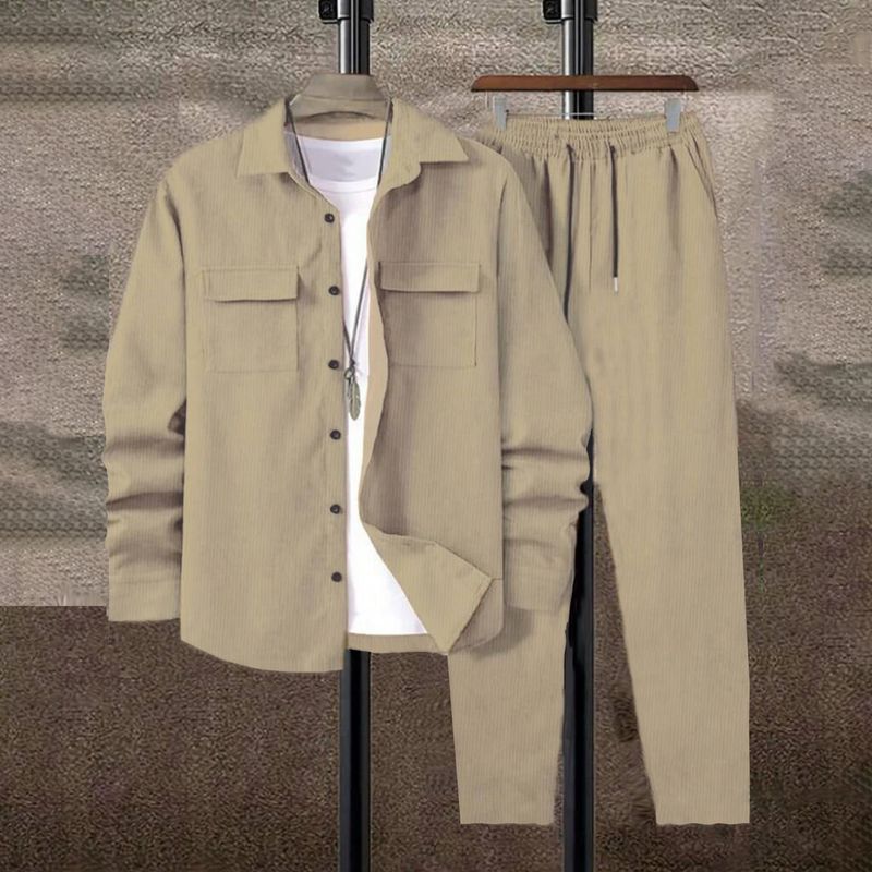 Men's Clothing Men's Corduroy Casual Suit Set - Stylish & Comfortable Slim Fit Jacket & Pants Outfit For Everyday Wear Corduroy Casual Suit Set_voghion.com
