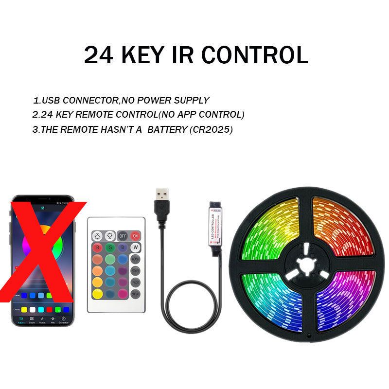 Striscia LED RGB 5050 con telecomando a 24 tasti e Bluetooth, retroilluminazione TV USB 5V, illuminazione d'atmosfera regolabile per l'arredamento della casa_voghion.com