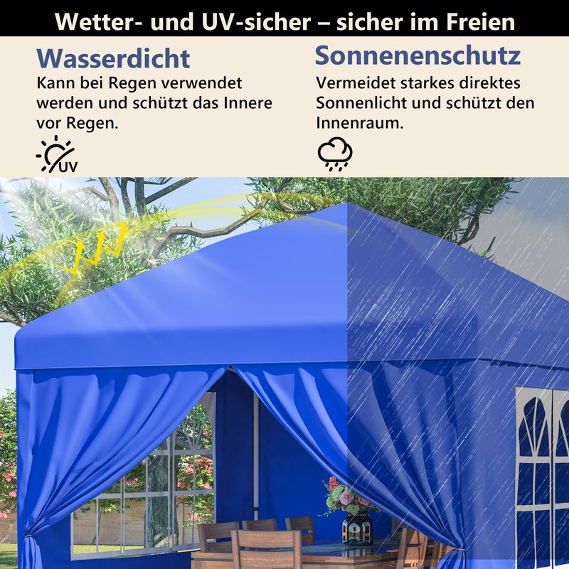 Pavillon 3x3m avec 4 parois latérales, hauteur réglable sur 3 niveaux, pavillon de jardin pliable (bleu)_voghion.com