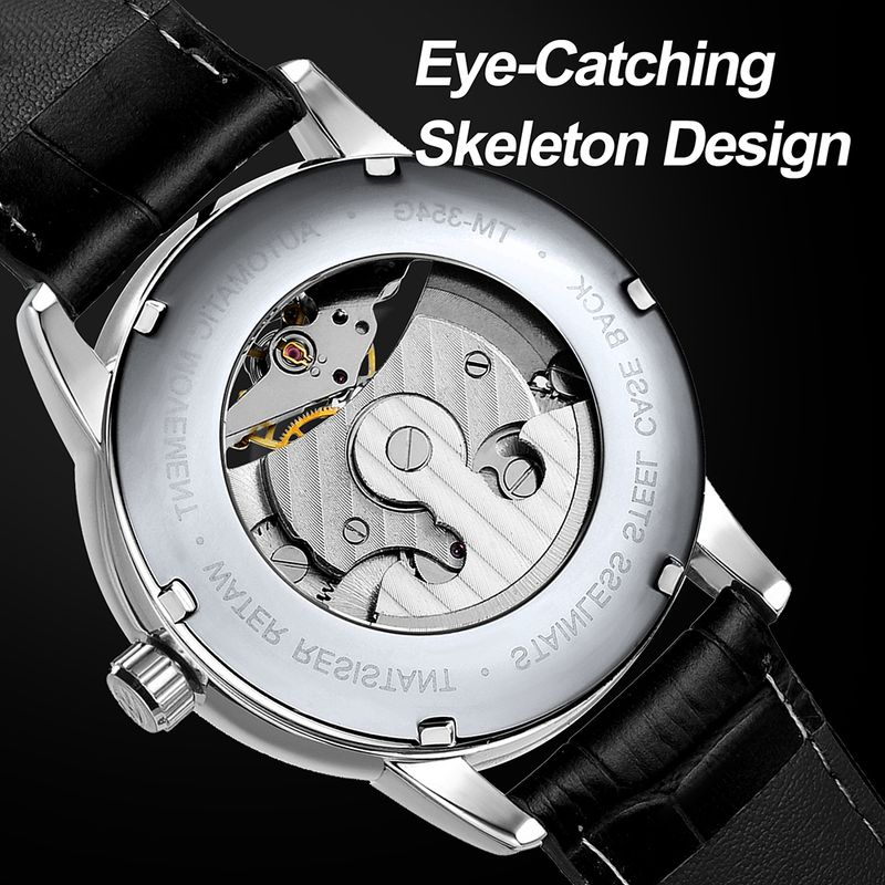 Forsining Classic Men Skeleton Watch Automatic Tourbillon Watches Mens Top Brand Luxury Leather Band Moon Phase Mechanical Clock_voghion.com