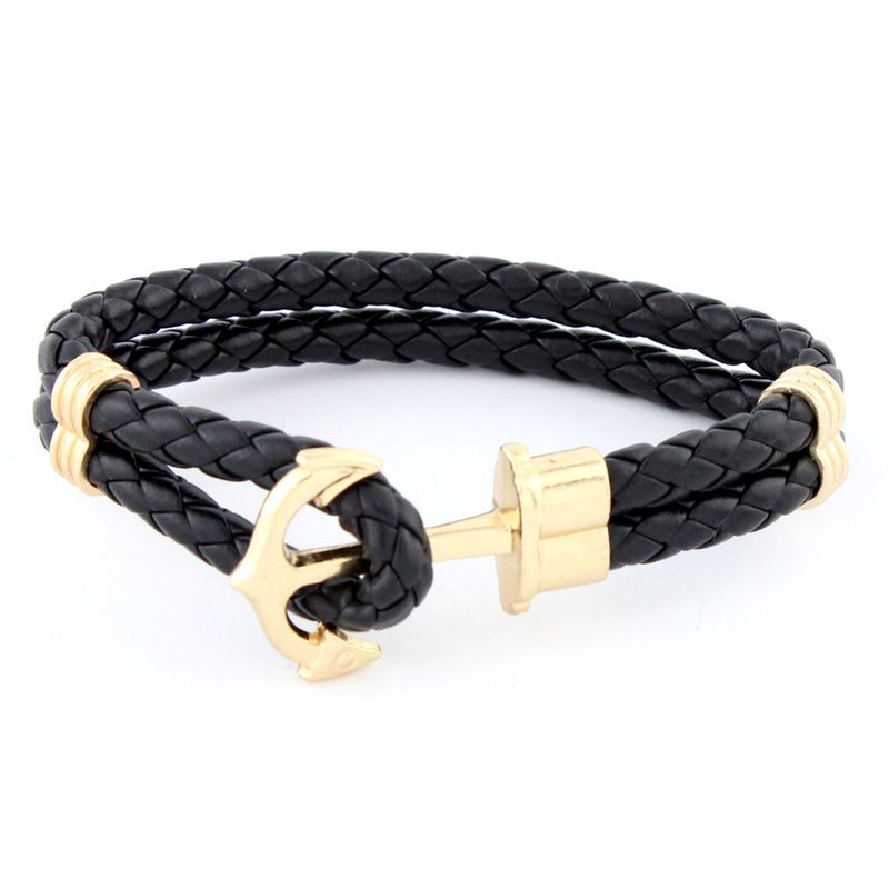Beaded Snake Pattern Anchor Hip-Hop Personality Genuine Leather Men's Bracelet High-End Jewelry Accessories_voghion.com