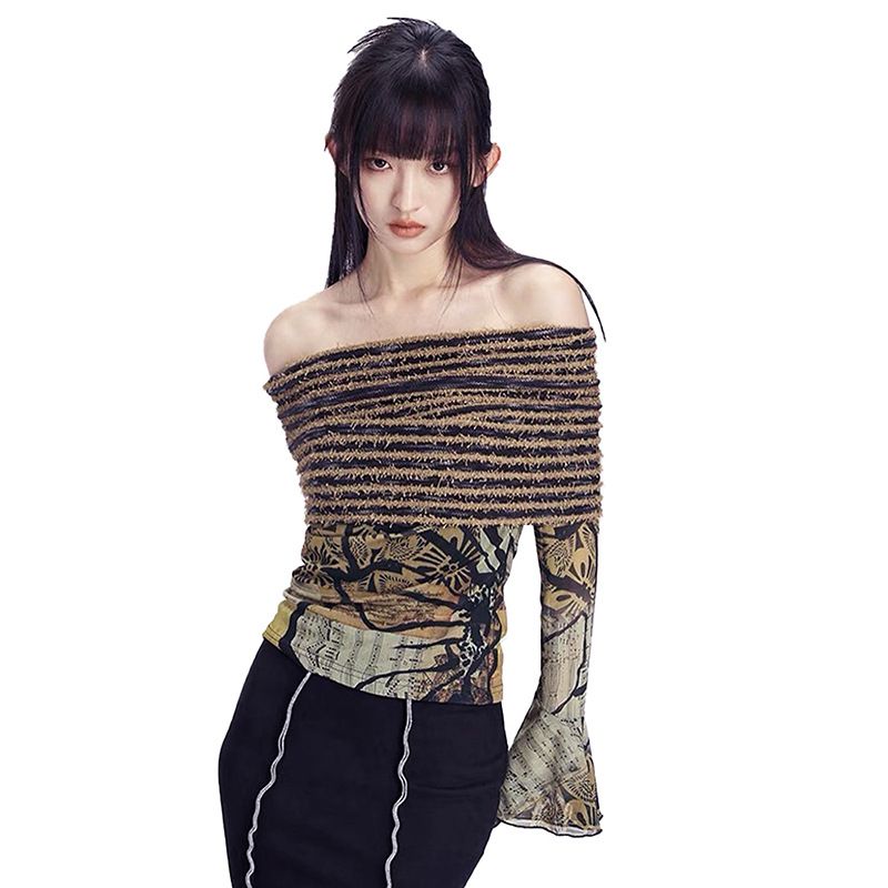 Y23TP638 Top de un hombro con estampado personalizado para mujer, estilo versátil, 2024_voghion.com