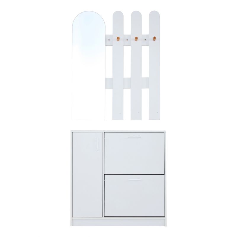 Meuble à chaussures avec portes battantes et coulissantes, rangement d'entrée avec miroir et crochets, étagère à chaussures blanche pour petits couloirs, rangement de salon_voghion.com